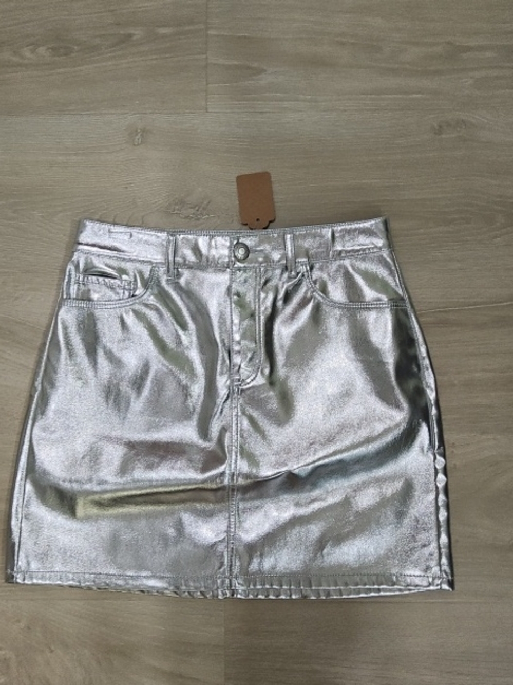 Metallic Silver Mini Skirt - Shiny A-Line Women’s Skirt